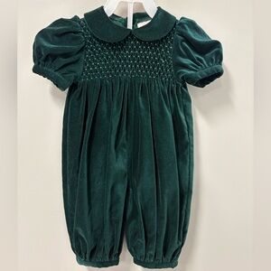 Sophie Dess | Creations Paris Green Velvet Smocked Jumpsuit | 100% Cotton